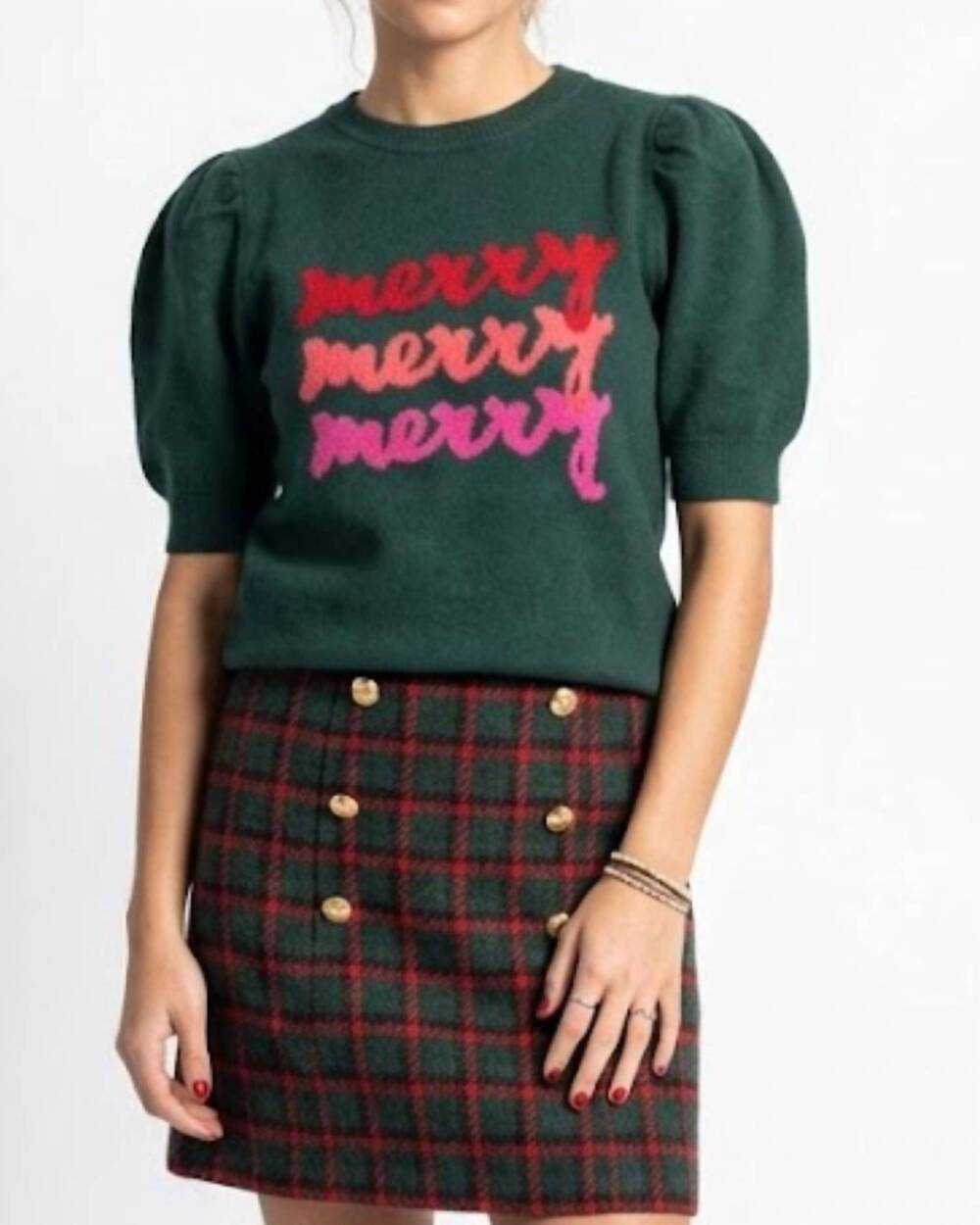 NEW PROSPERINA check the halls mini skirt in green multi